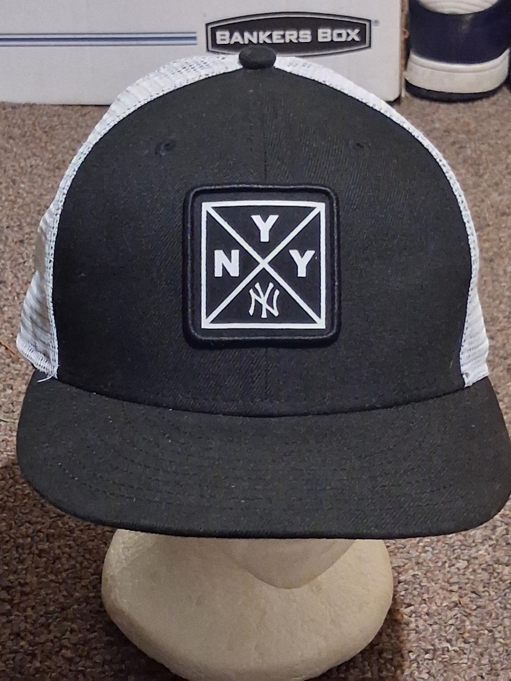 New Era NY Yankees Patch Trucker Hat - Black and White